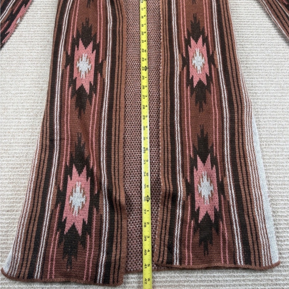 Rock & Roll Denim Duster Long Sweater Cardigan Small Aztec Southwestern Boho - Picture 6 of 8